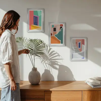 3-piece wall art set colorful illustrations of modern buildings