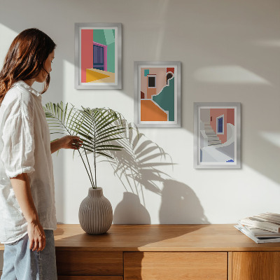 3-piece wall art set Colorful illustrations of modern-style buildings