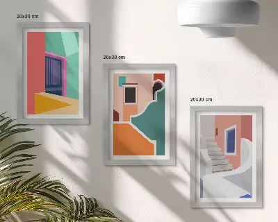 3-piece wall art set colorful illustrations of modern buildings
