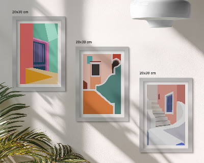 3-piece wall art set Colorful illustrations of modern-style buildings