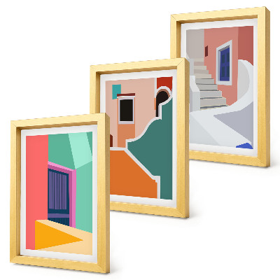 3-piece wall art set Colorful illustrations of modern-style buildings