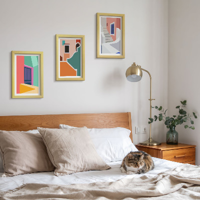 3-piece wall art set Colorful illustrations of modern-style buildings