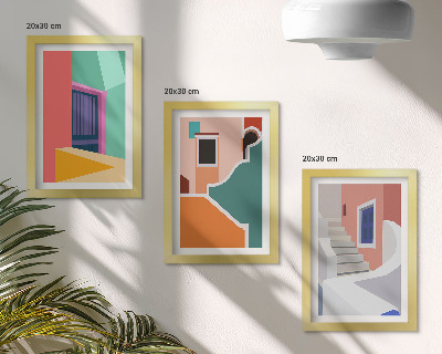 3-piece wall art set Colorful illustrations of modern-style buildings