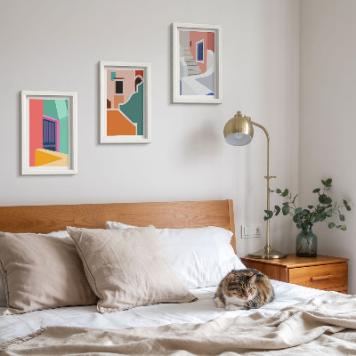 3-piece wall art set Colorful illustrations of modern-style buildings