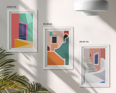 3-piece wall art set Colorful illustrations of modern-style buildings