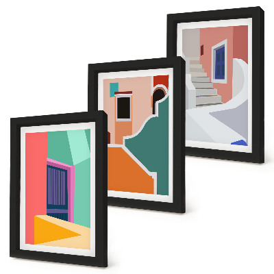 3-piece wall art set Colorful illustrations of modern-style buildings