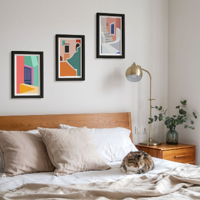 3-piece wall art set Colorful illustrations of modern-style buildings
