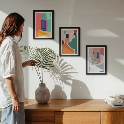 3-piece wall art set colorful illustrations of modern buildings