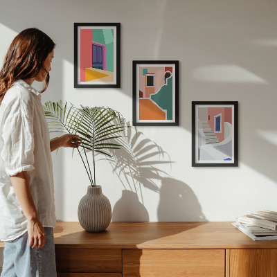 3-piece wall art set Colorful illustrations of modern-style buildings