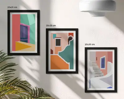 3-piece wall art set colorful illustrations of modern buildings
