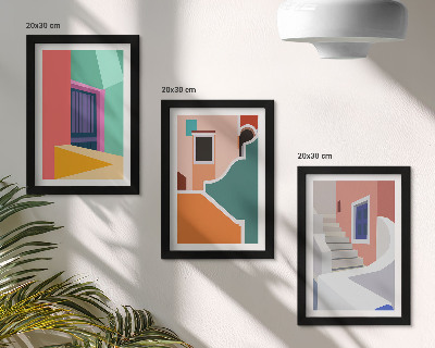 3-piece wall art set Colorful illustrations of modern-style buildings