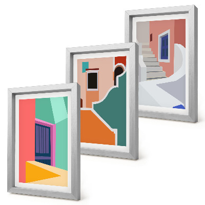 3-piece wall art set Colorful illustrations of modern-style buildings