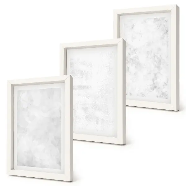 3-piece wall art set with minimalist white spots on canvas backgrounds