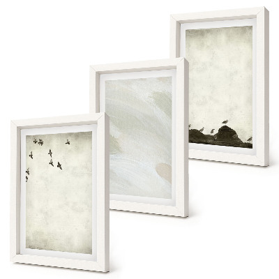 Framed triptych Birds, rocks, and brush strokes minimalist decorations