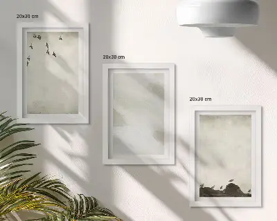Minimalist birds, rocks, and brush strokes wall art framed triptych set