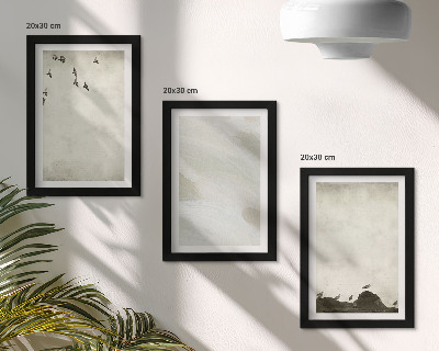 Framed triptych Birds, rocks, and brush strokes minimalist decorations
