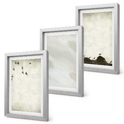 Framed triptych Birds, rocks, and brush strokes minimalist decorations