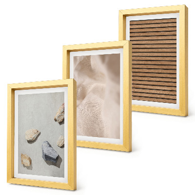 Framed triptych Stones, wood, fabric, various textures