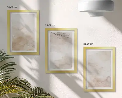 Photo frame wall with watercolor spots and leaves in pastel colors