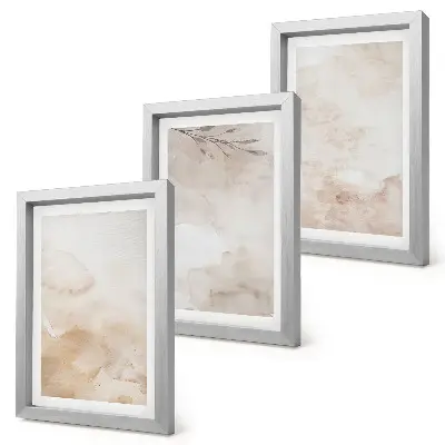 Photo frame wall with watercolor spots and leaves in pastel colors