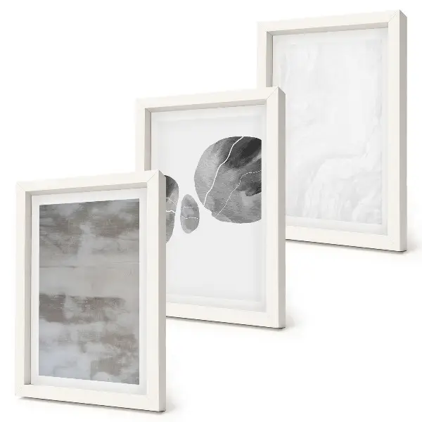 Photo frame wall with abstract shapes and structures in a modern style