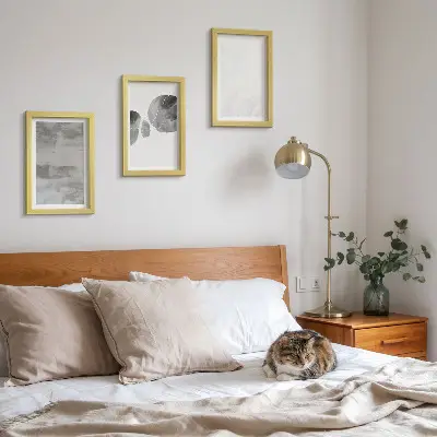 Photo frame wall with abstract shapes and structures in a modern style