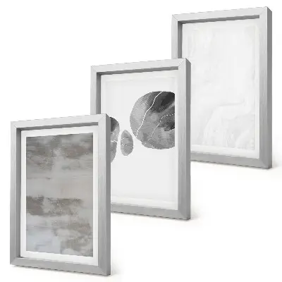 Photo frame wall with abstract shapes and structures in a modern style