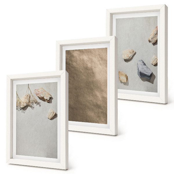 Framed triptych Beach stones natural structures