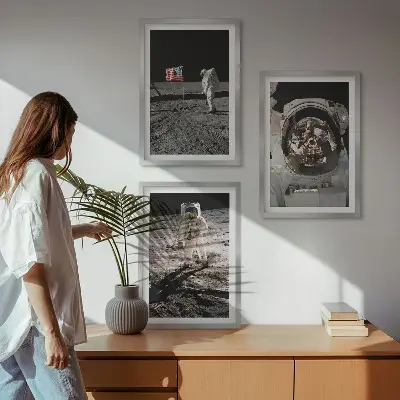 NASA Moon Astronaut Landing set of 3 framed wall art pieces