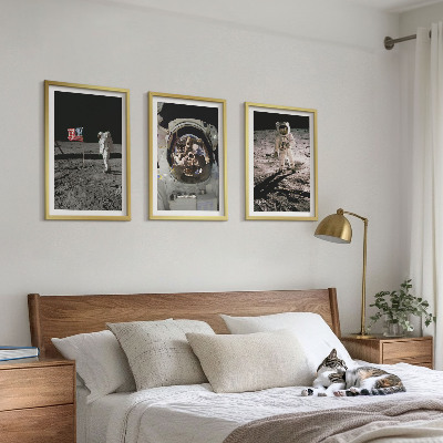 Set of 3 framed wall art pieces NASA Moon Astronaut Landing
