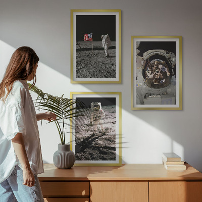 Set of 3 framed wall art pieces NASA Moon Astronaut Landing
