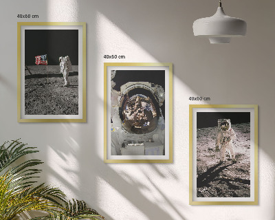 Set of 3 framed wall art pieces NASA Moon Astronaut Landing