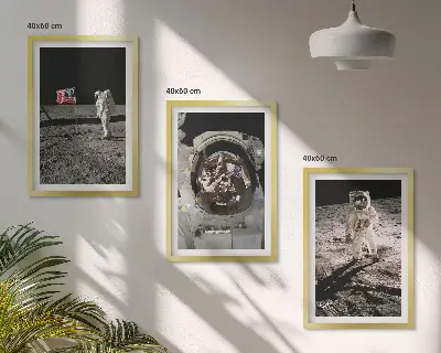 NASA Moon Astronaut Landing set of 3 framed wall art pieces