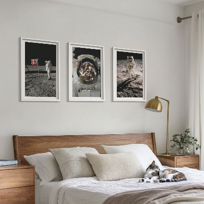 Set of 3 framed wall art pieces NASA Moon Astronaut Landing