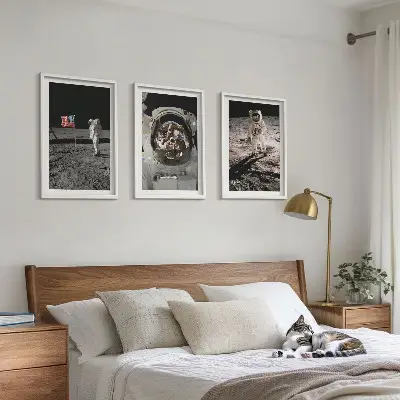 NASA Moon Astronaut Landing set of 3 framed wall art pieces