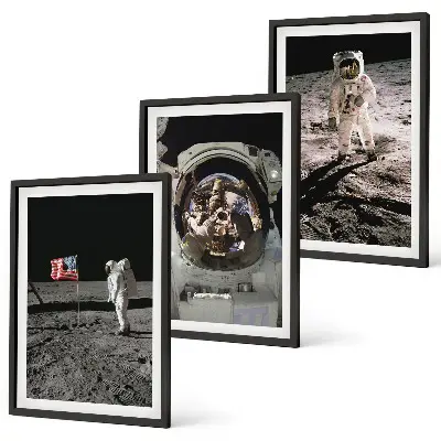 NASA Moon Astronaut Landing set of 3 framed wall art pieces
