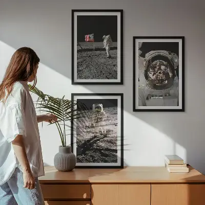NASA Moon Astronaut Landing set of 3 framed wall art pieces