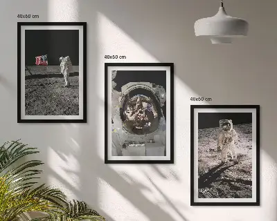 NASA Moon Astronaut Landing set of 3 framed wall art pieces