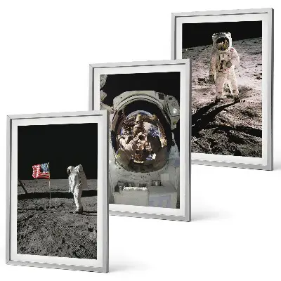 NASA Moon Astronaut Landing set of 3 framed wall art pieces