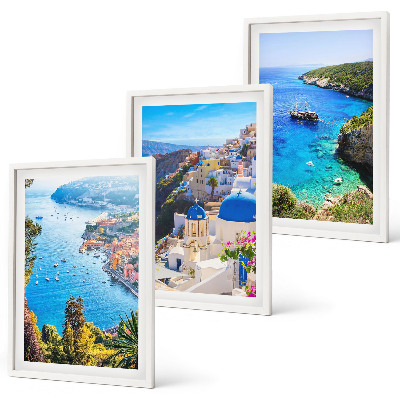 Three-piece wall art piece Greek views of Santorini Oia