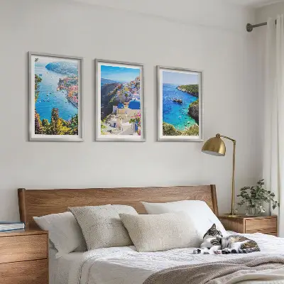 Greek views of Santorini Oia three-piece wall art set