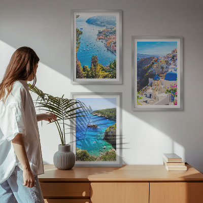 Three-piece wall art piece Greek views of Santorini Oia