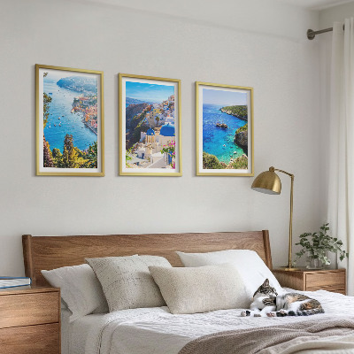 Three-piece wall art piece Greek views of Santorini Oia