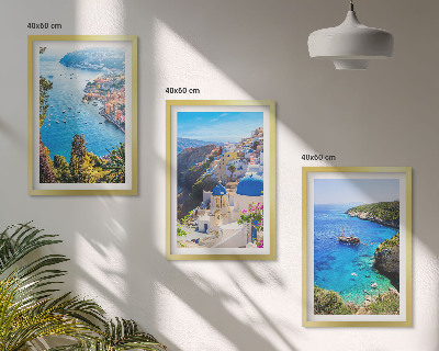 Three-piece wall art piece Greek views of Santorini Oia