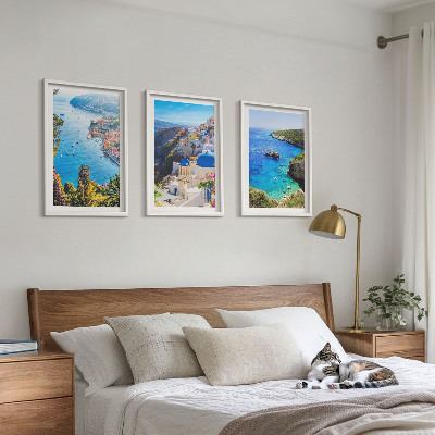 Three-piece wall art piece Greek views of Santorini Oia
