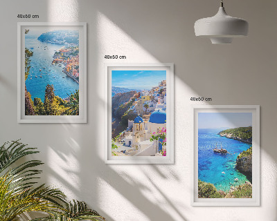 Three-piece wall art piece Greek views of Santorini Oia