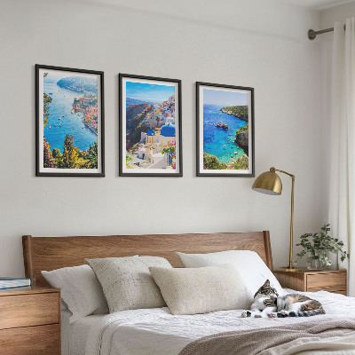 Three-piece wall art piece Greek views of Santorini Oia