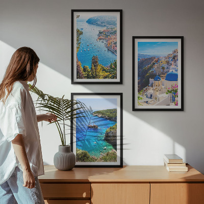 Three-piece wall art piece Greek views of Santorini Oia
