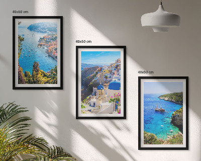 Three-piece wall art piece Greek views of Santorini Oia