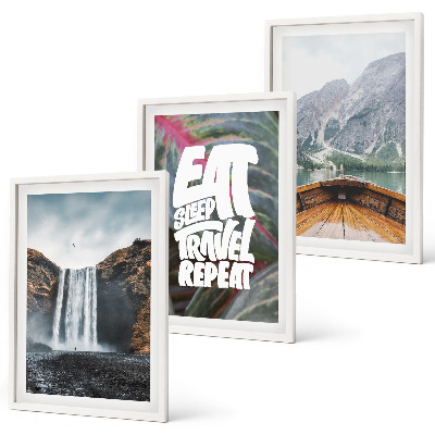 Wall art set Waterfall mountains nature boat